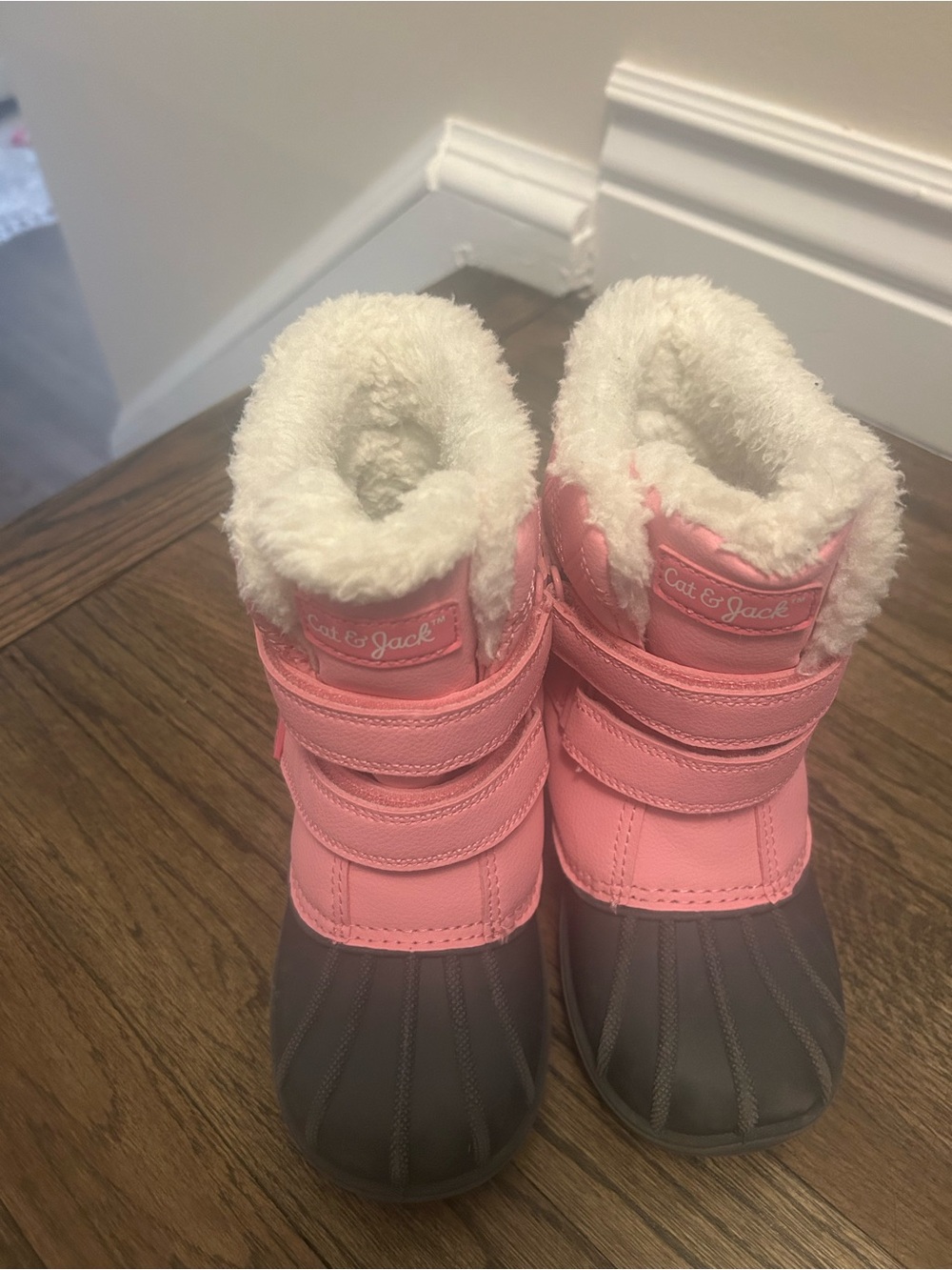 Cat & Jack Pink and Gray Kids Snow Boots with Faux Fur Collar